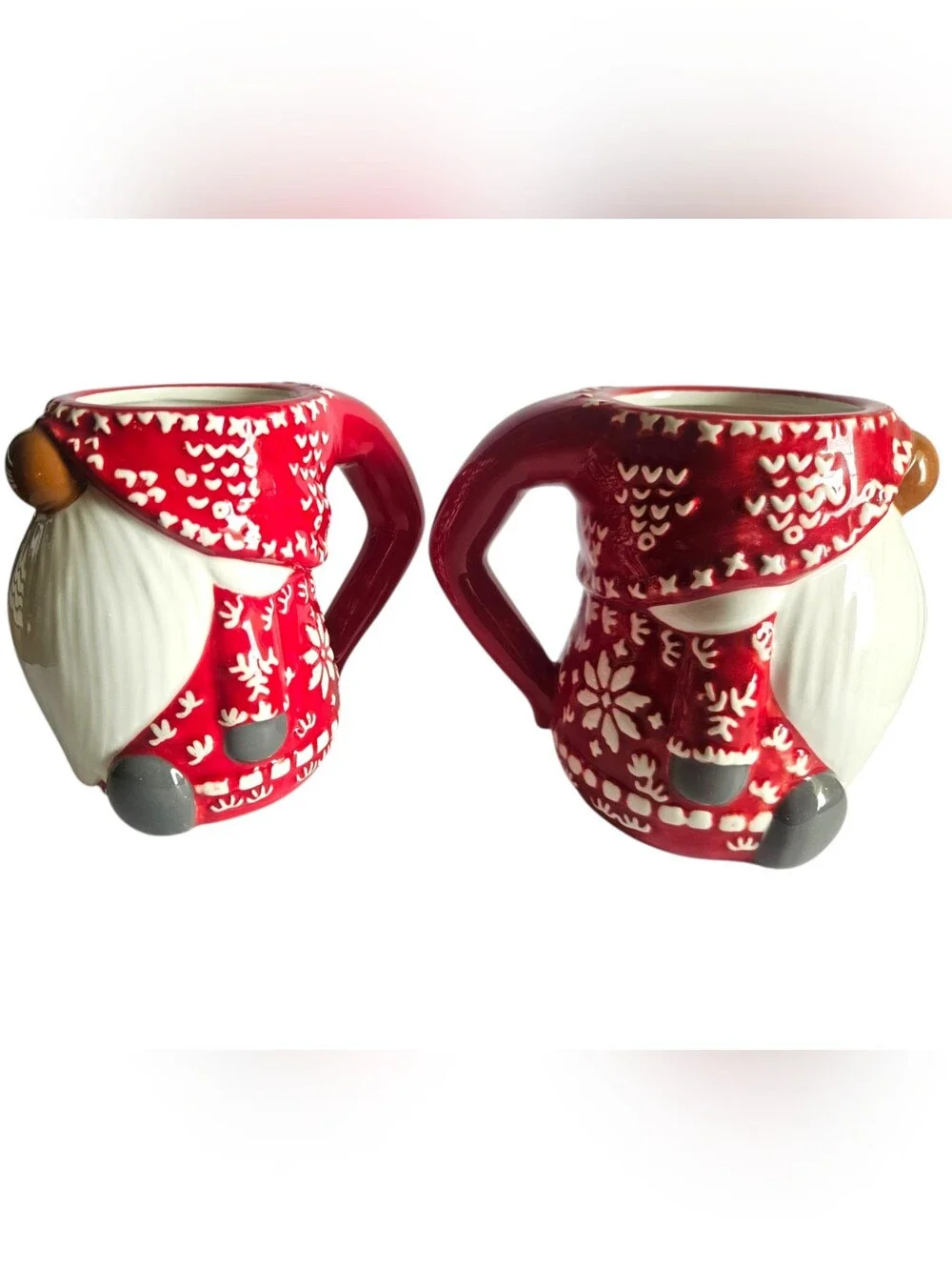 Pottery Barn Red & White Christmas Gnome Mugs Set of 2 - NEW